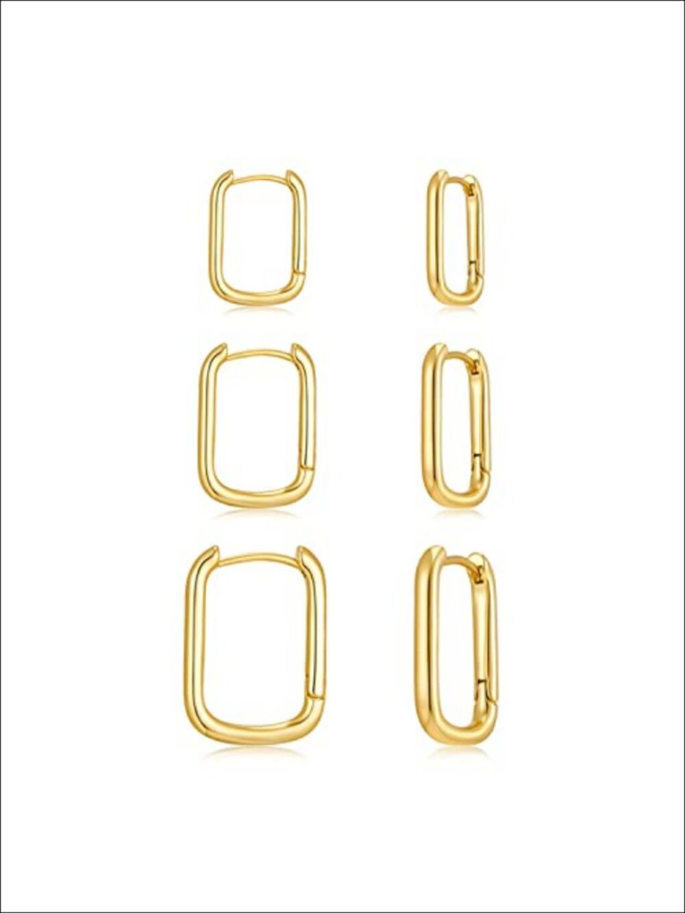 14K Gold Plated Rectangle Huggie Hoop Earrings Set for Women